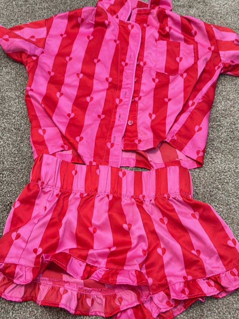 Art Class Target Girls Valentine Satin Heart Striped Pajama Set Pink Red